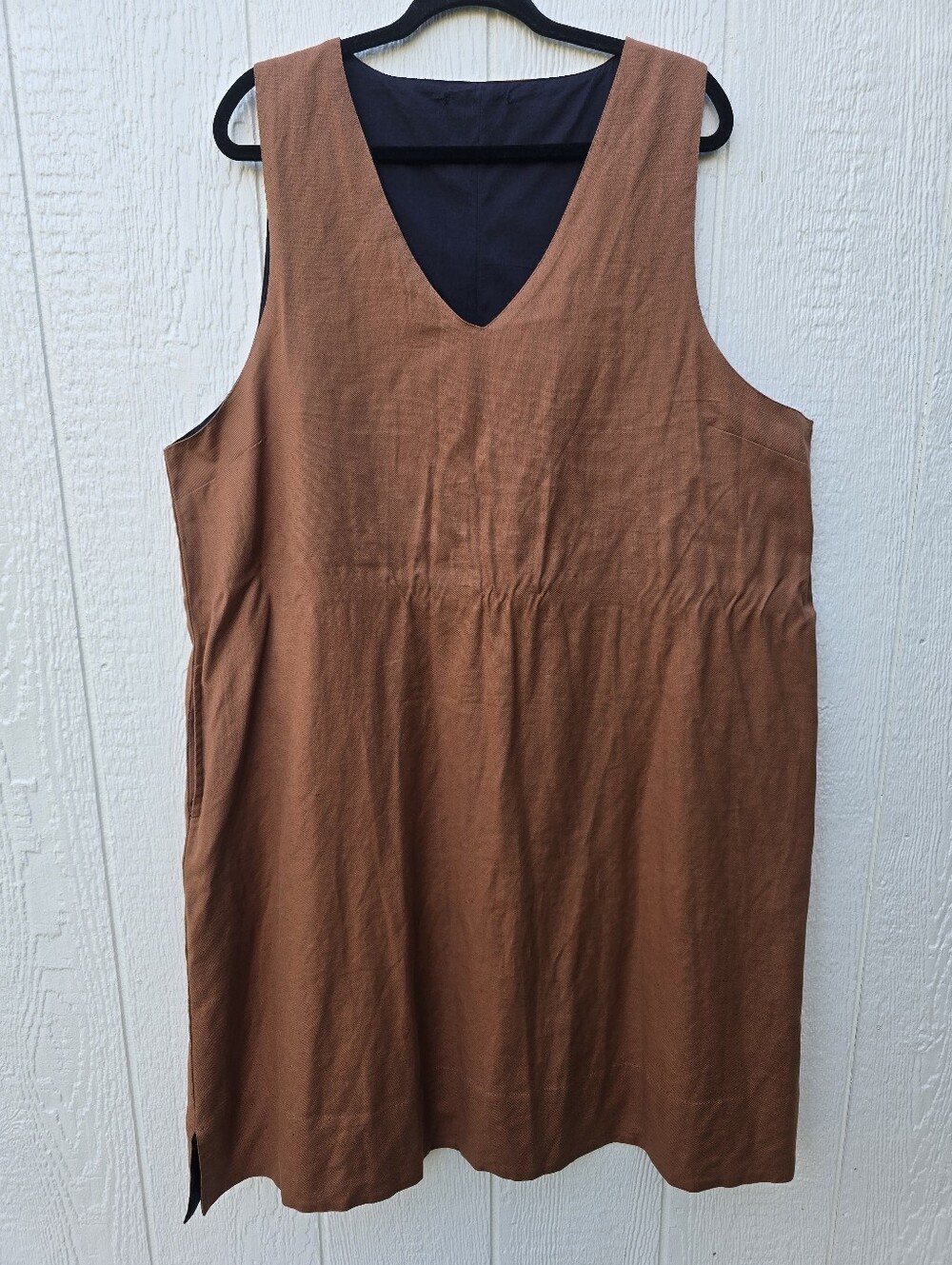 Gudrun Sjoden Woven Linen Coton Esme Dress Midi Pockets Acorn Brown XL